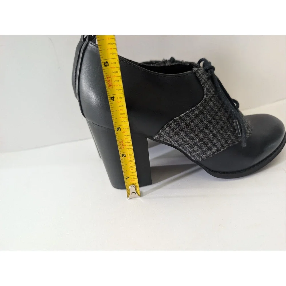Restricted Womens Black Houndstooth Lace Up Oxford Block Heel Booties Size 6.5